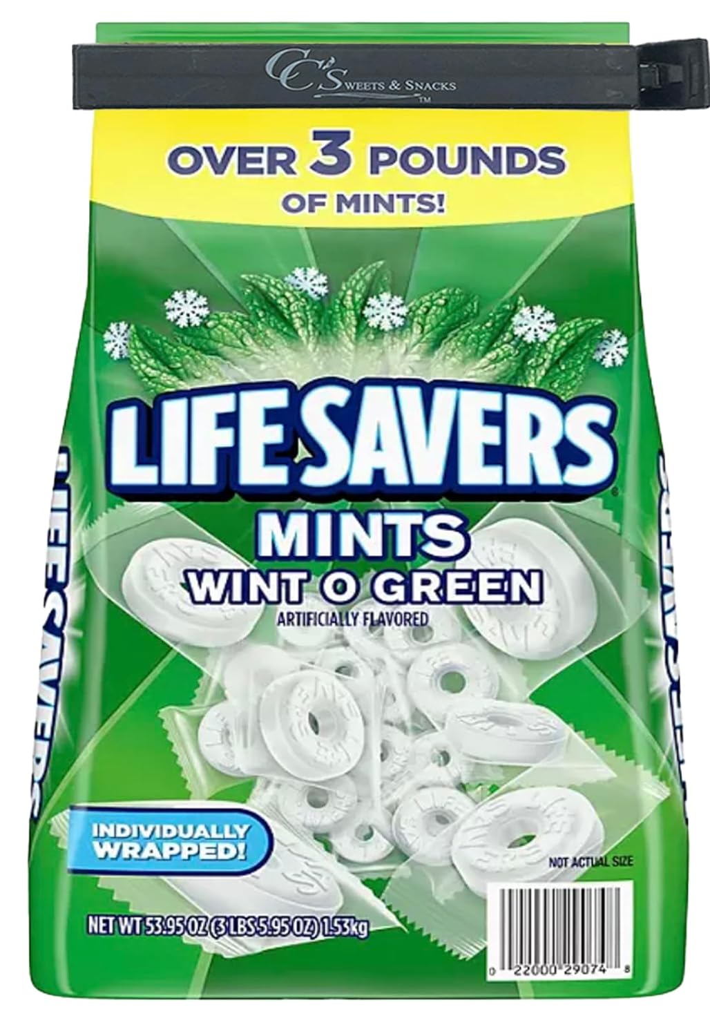 Lifesavers Wint O Green Individually Wrapped Mints - Bulk 3.5lbs w/CC's Sweets & Snacks Bag Clip