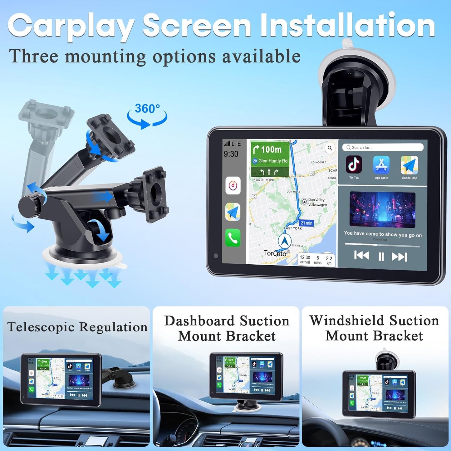 Carplay for Apple Portable Car Screen: Easy Setup 7 Inch Android Auto - Wireless Car Play Touchscreen with GPS Navigation,Bluetooth, FM,Mirror Link,Siri