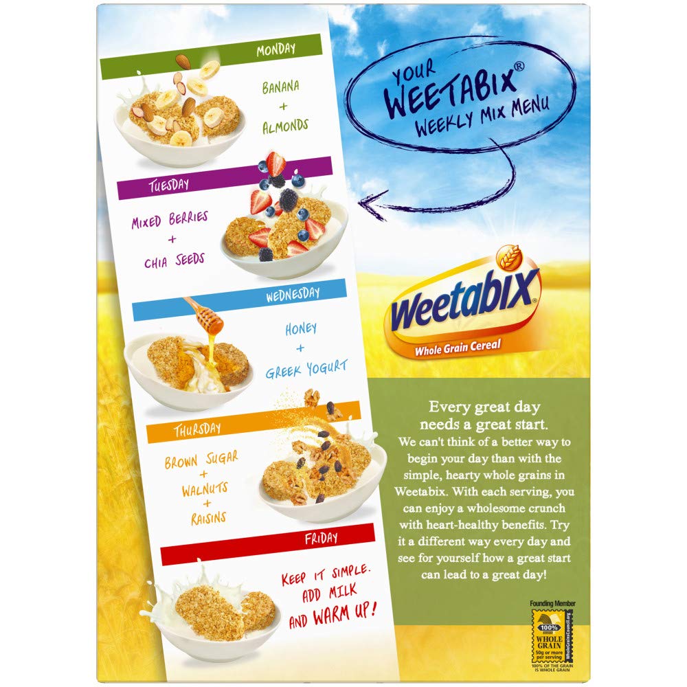 Weetabix Biscuits Whole Grain Cereal, Lightly Sweet Whole Grain Wheat Biscuits, Delicious as Part of Breakfasts or Snacks, 14 OZ Box