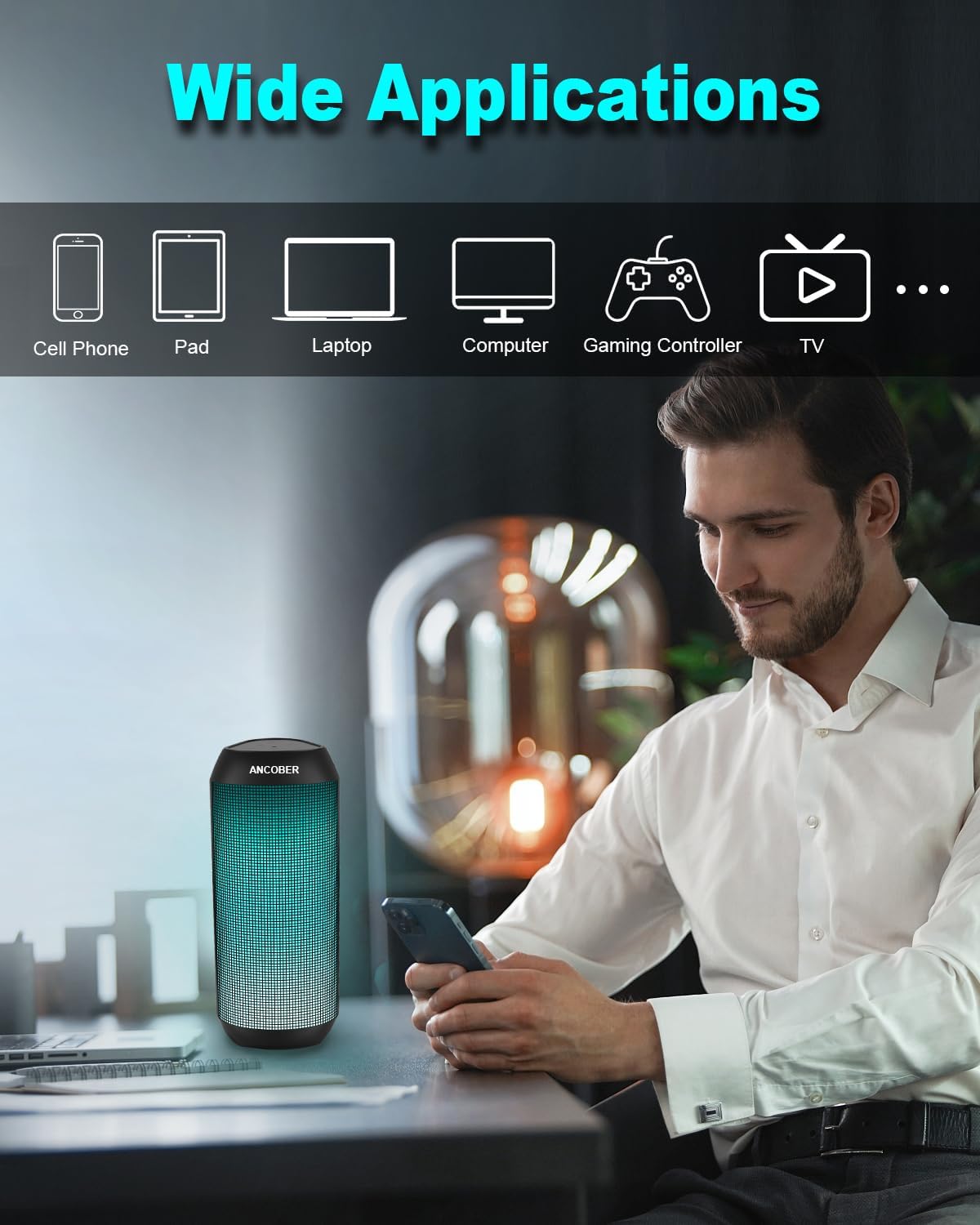 Bluetooth Speaker, Wireless Portable, HD Stereo Sound,with Cool Dynamic LED Lights, IPX4 Waterproof, BT5.3, Dual Surround Pairing, Him Her Man Teens Electronic Gadgets Gifts, for Outdoor Camping Party