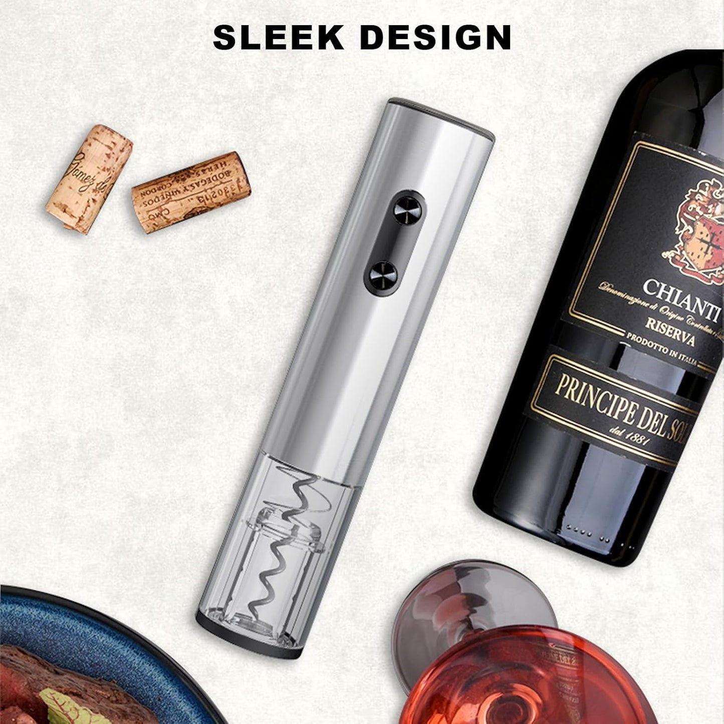 COKUNST Electric Wine Opener, Battery Operated Corkscrews Wine Bottles Openers with Foil Cutter & LED Light, Reusable Automatic Wine Remover Stainless Steel for Wine Lover Home Kitchen Party