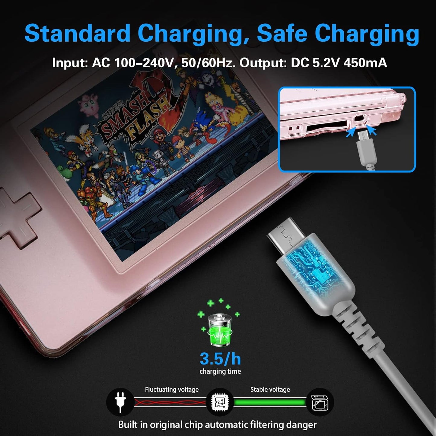 DS Lite Charger Kit Compatible with Nintendo DS Lite 100-240V Wall Plug Adapter with 4 Stylus Pen for Nintendo DS Lite