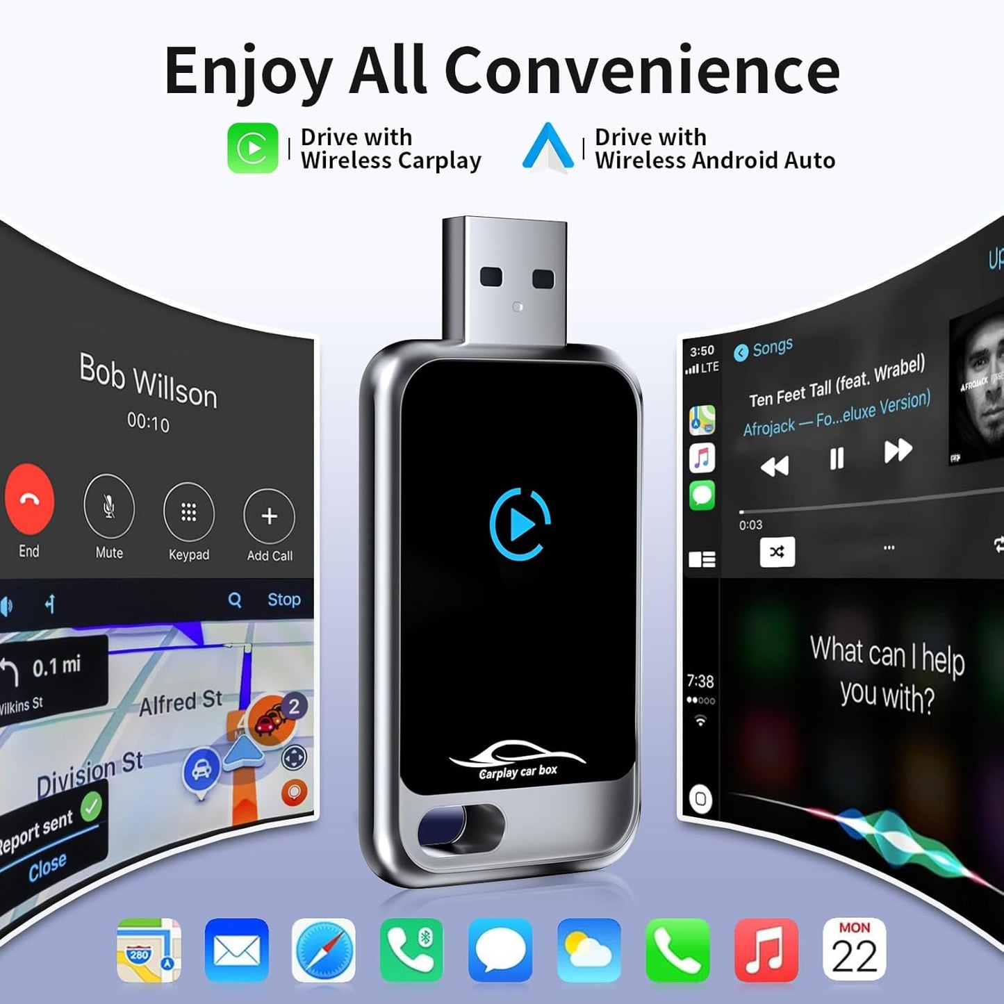 2-in-1 Wireless Carplay Adapter, Wireless Car Play and Android Auto Adapter Convert Wired to Wireless Dongle for Apple Android,Plug and Play Stable Connection for iOS 10+&Android 10+ for Car from 2016