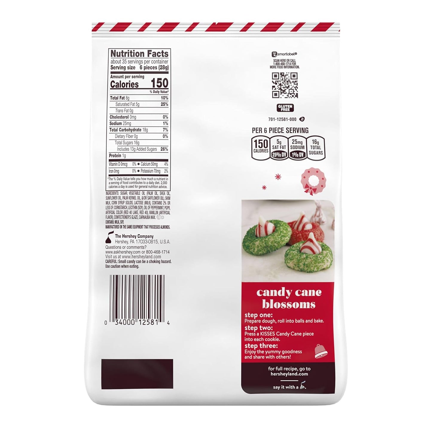 HERSHEY'S KISSES Candy Cane Flavored, Christmas Candy Bulk Bag, 34.88 oz