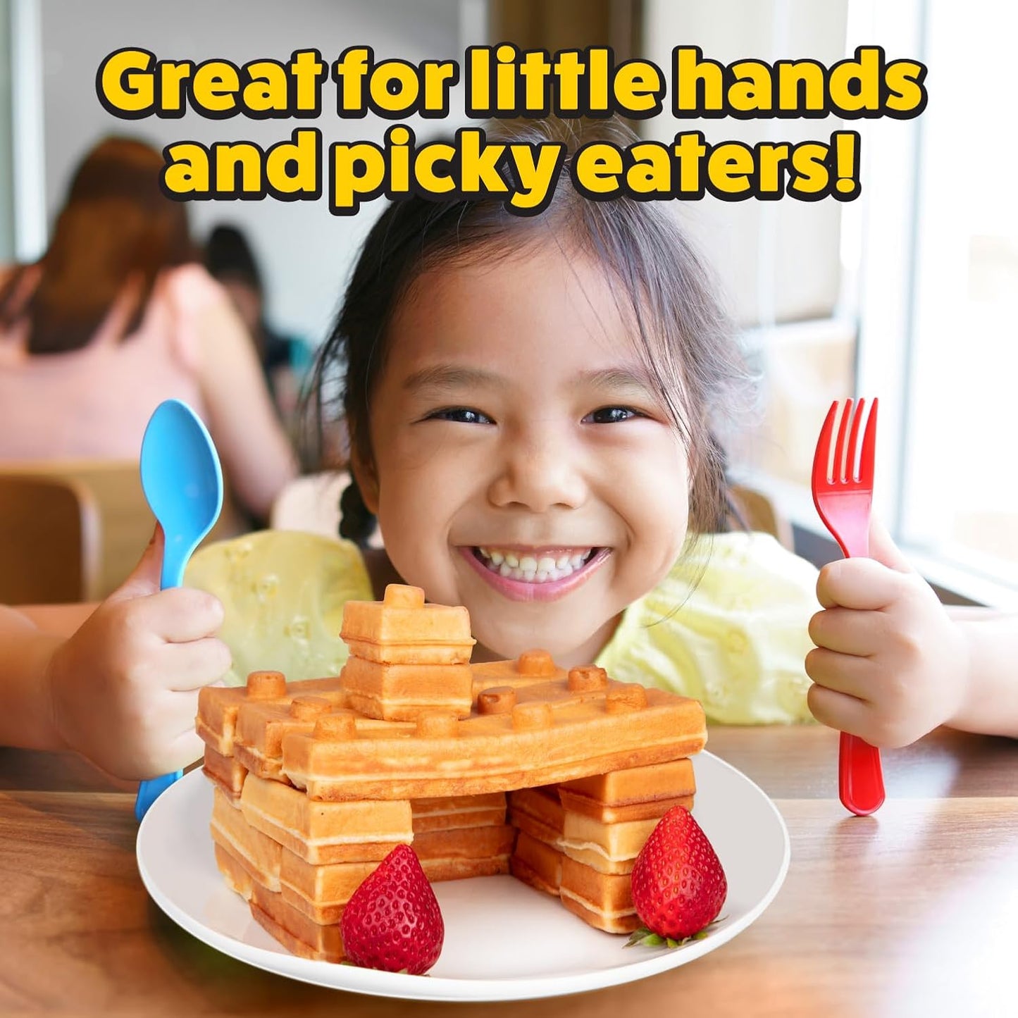 Building Brick Electric Waffle Maker- Cook Fun Buildable Waffles, Pancakes in Minutes- Build Gingerbread Houses, Cars & More Out of Stackable Waffles- Bite Sized for Kids, Nonstick Iron- Fun Xmas Gift
