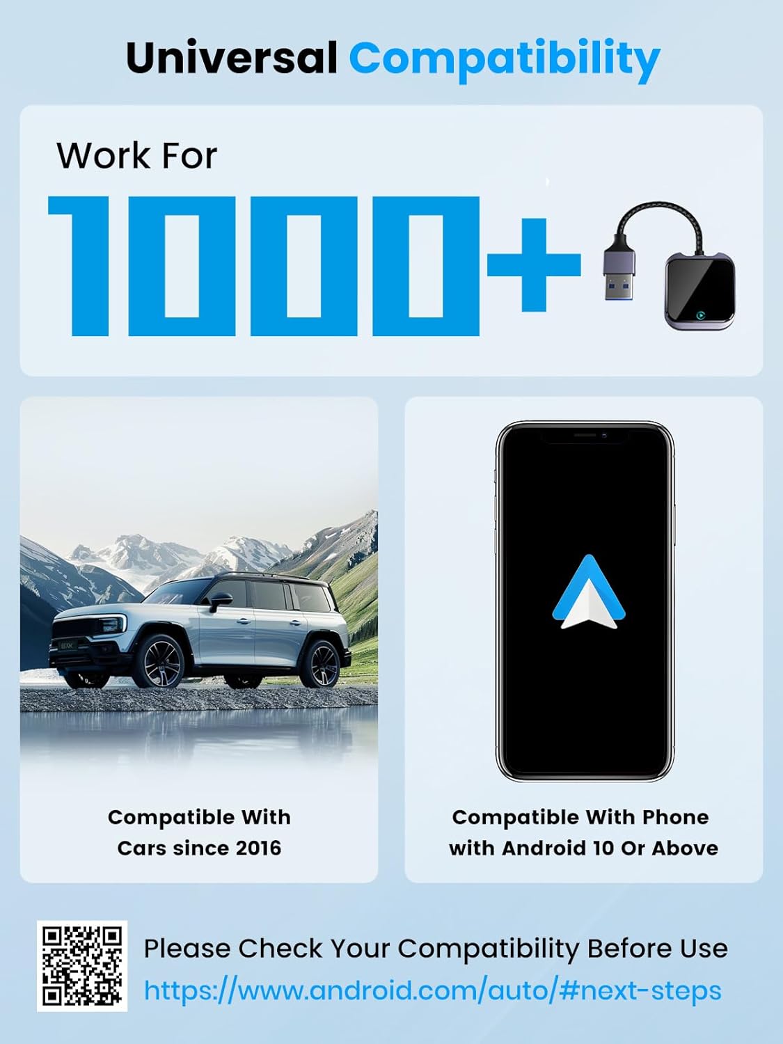 Carplay Wireless and Android Auto Wireless Adapter with Fast Stable 5Ghz WiFi Bluetooth, Wireless Android Auto Car Adapter Applies to Cars After 2016 & Phone with Android10+& USB-A/Type-C