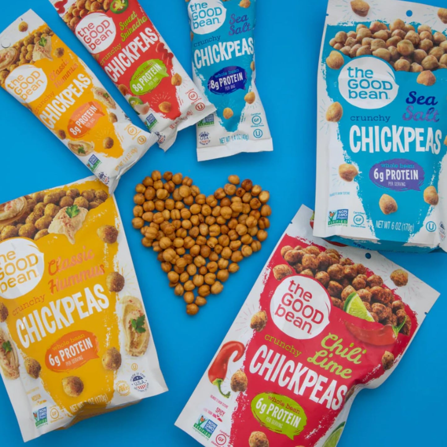 The Good Bean Crunchy Chickpeas - Sweet Sriracha - (10 Pack) 1.4 oz Packet - Roasted Chickpea Beans - Vegan Snack with Good Source of Plant Protein and Fiber