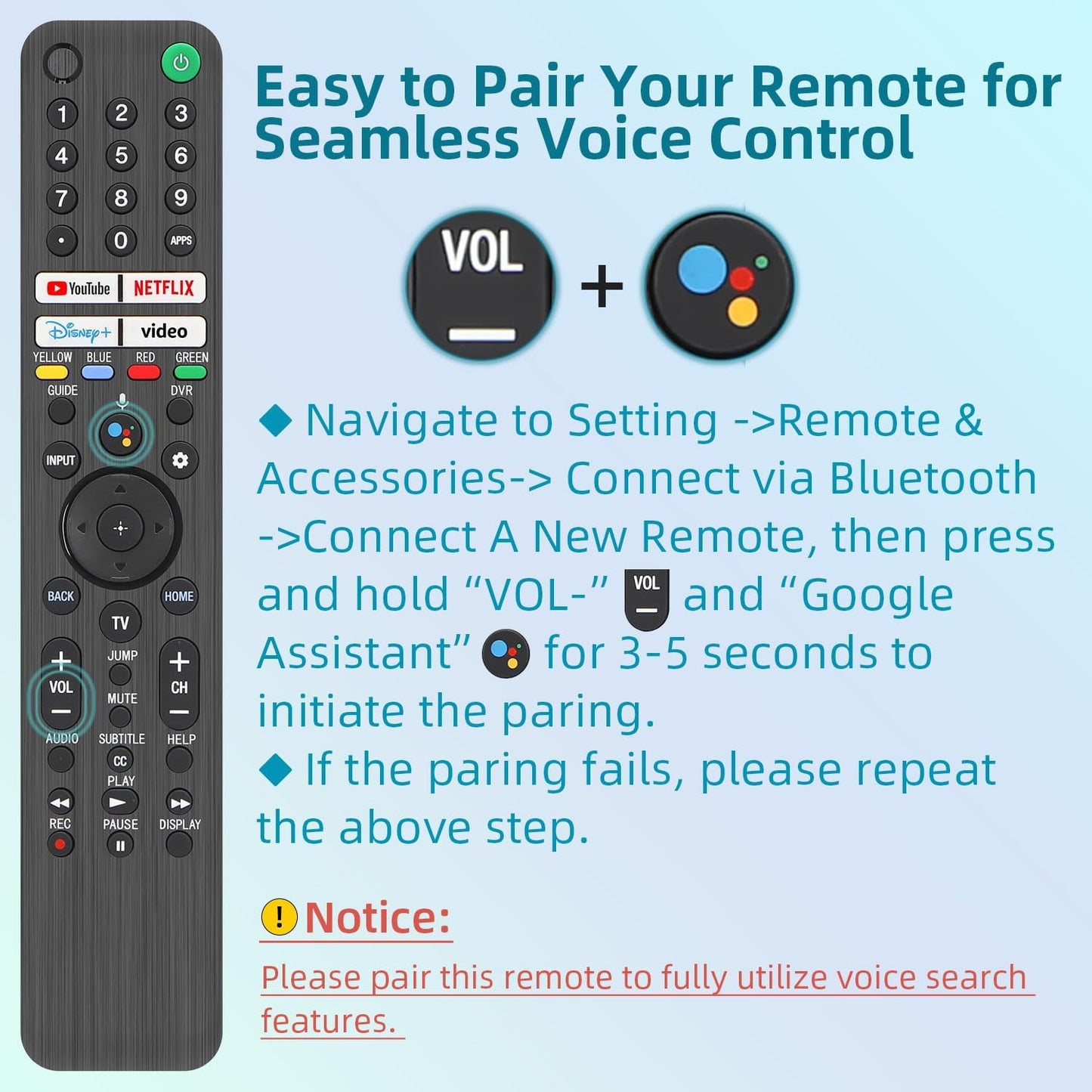 for Sony TV Remote Replacement, for All 2019-2024 Sony Remote for Sony Bravia TV Remote with Voice Command. for Sony Smart TV XR/XBR/KD/K Series 4K LED OLED Google/Android TVs. 1-Year Full Warranty.