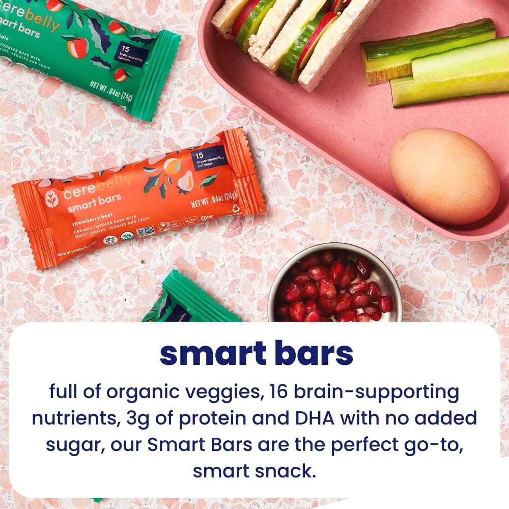Cerebelly Toddler Snack Bars – Organic Sweet Potato Blueberry Banana Smart Bars (Pack of 5), Healthy Snack Bars for Kids - Made with Gluten Free Ingredients, Nut Free, No Added Sugar, Organic Bars