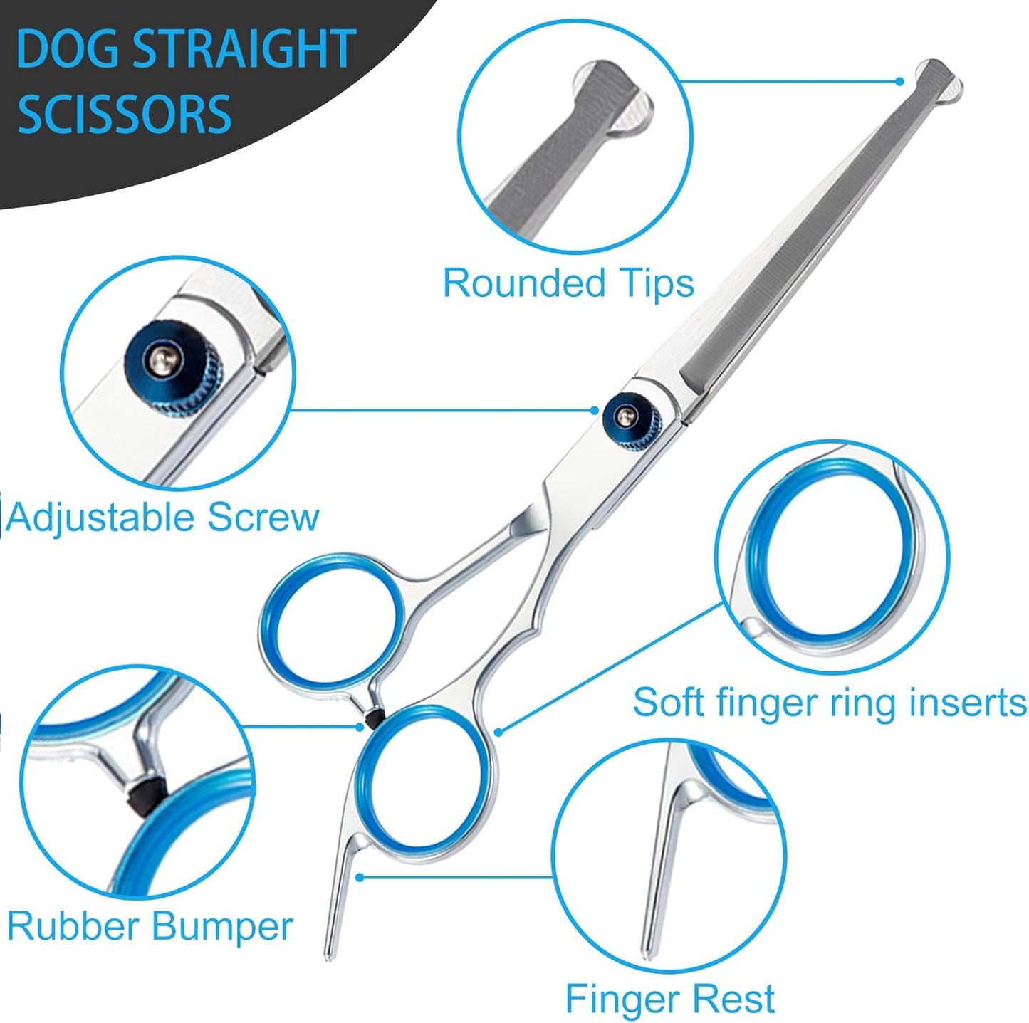 5 in 1 Premium Dog Grooming Scissors, Professional Dog Scissors for Grooming with Safety Round Tips, Lengnoyp Stainless Steel Thinning Shears, Dog Pet Cat Shears for Grooming Kit
