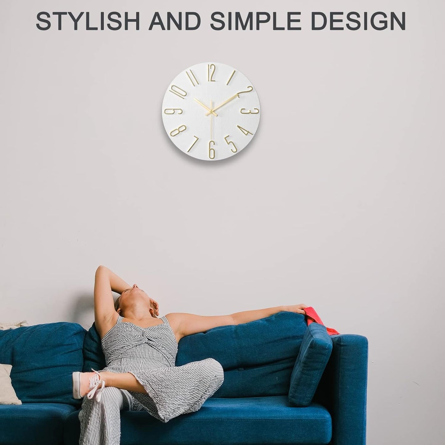 12 Inch Wall Clock Silent Non Ticking, Preciser Modern Style Decor Clock for Home, Office, School, Kitchen, Bedroom, Living Room (White)