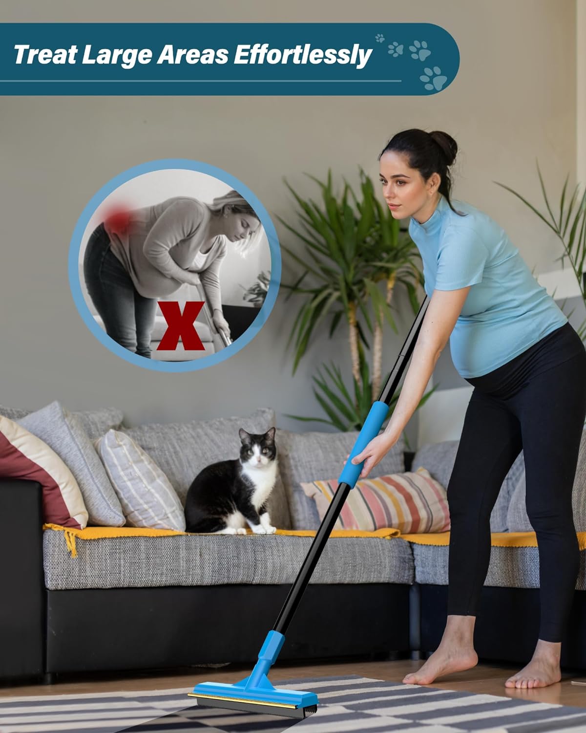 57''Pet Hair Removal Tool,Adjustable Long Handle Carpet Rake Cat Dog Hair Remover,Innovative Design Pet Hair Deep Carpet Cleaner Scraper for Fur Rug,Stairs,Couch& Hard-to-Reach Places (Extra Large)