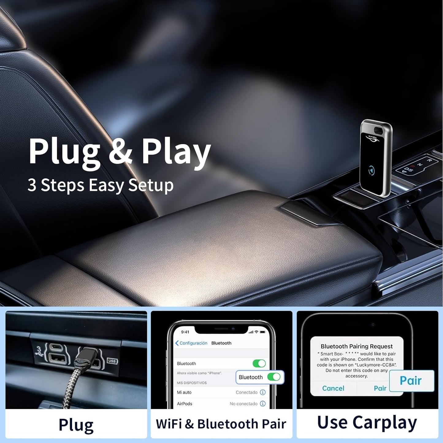 2-in-1 Wireless Carplay Adapter, Wireless Car Play and Android Auto Adapter Convert Wired to Wireless Dongle for Apple Android,Plug and Play Stable Connection for iOS 10+&Android 10+ for Car from 2016