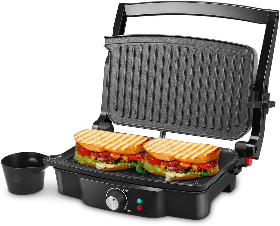 Panini Maker, iSiLER 2 Slice Panini Press Grill, Sandwich Maker Non-Stick Coated Plates, Opens 180 Degrees for Panini