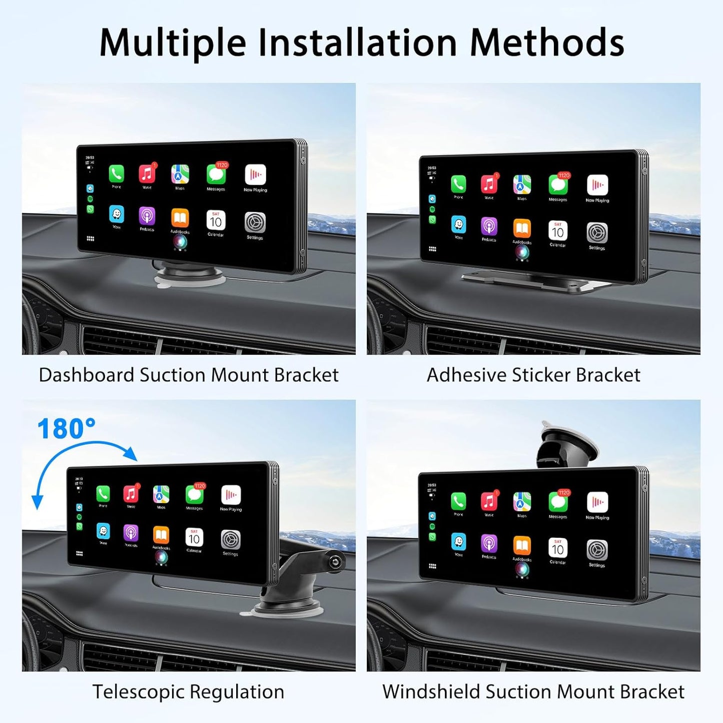 10.26" Wireless CarPlay Screen for Car,Wireless Apple CarPlay & Android Auto,Portable Car Stereo with GPS Navigation,Backup Camera,Bluetooth,Mirror Link,Drive Play,Touch Screen for All Vehicles