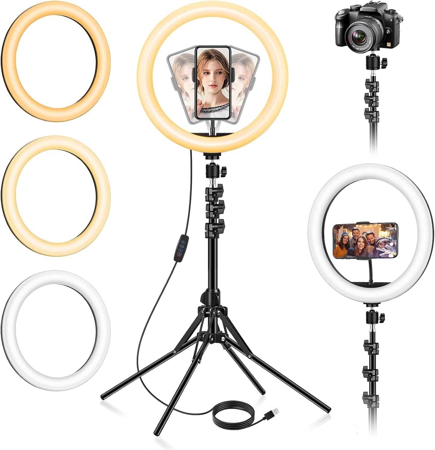 13 inch Ring Light with Floor Stand(Ringlight Kit Totally 70.6" Tall), LED Circle Light with Phone Holder, for Photo Selfie, Video Recording, Zoom Meeting