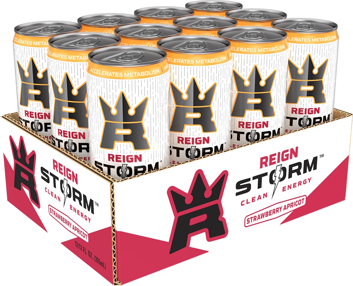 REIGN Storm, Strawberry Apricot, Fitness & Wellness Energy Drink, 12 Fl Oz (Pack of 12)