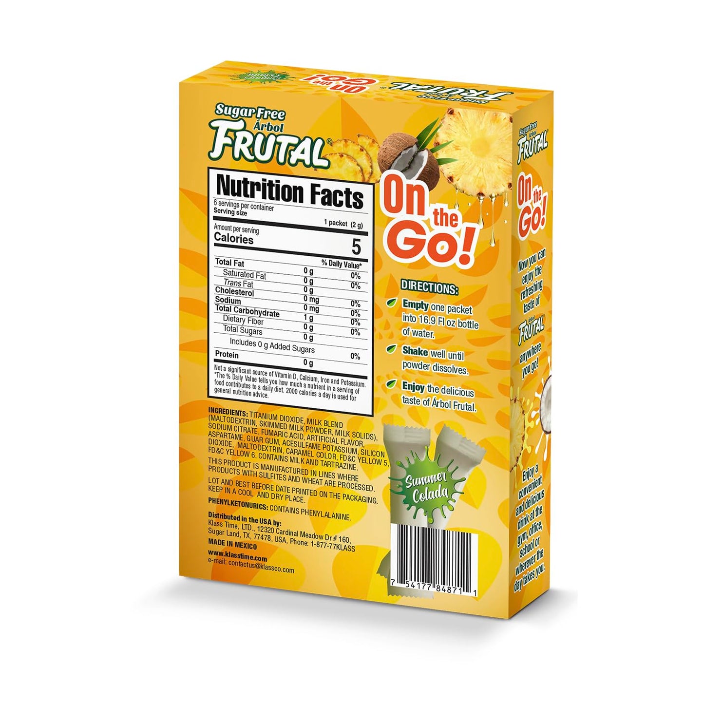 Frutal On-The-Go! | Powdered Drink Mix Pina Colada - Flavored Sugar Free! – Single Serve On The Go! - Powder Sticks Packets (30 Count of Stick Packs)