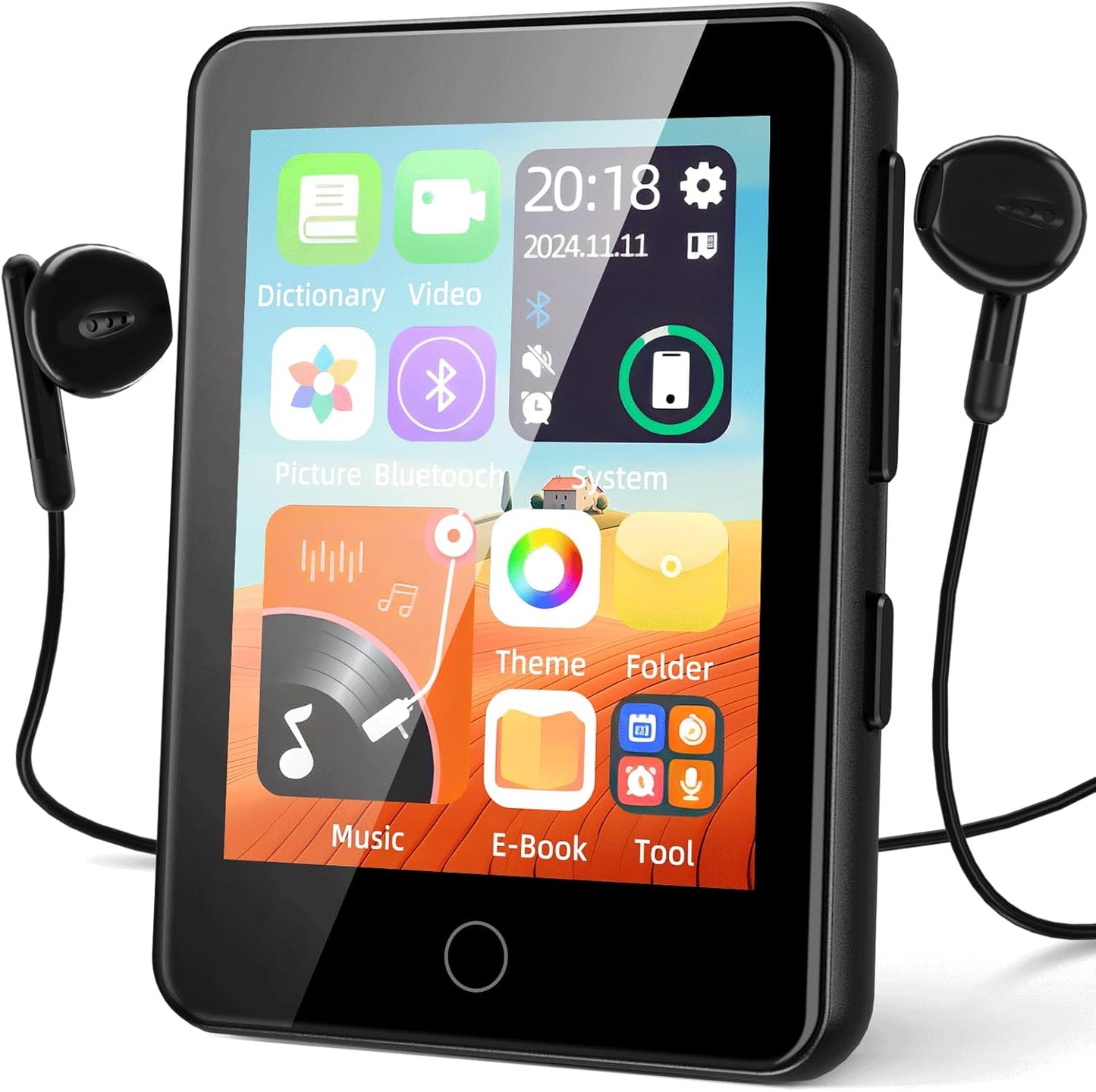 80GB MP3 Player with Bluetooth 5.3, Portable 2.4" Full Touch Screen Music Player for Kids, with HiFi Lossless Sound Speaker,Dictionary,Video,FM Radio,Voice Recorder,E-Book Function,Earphones Included