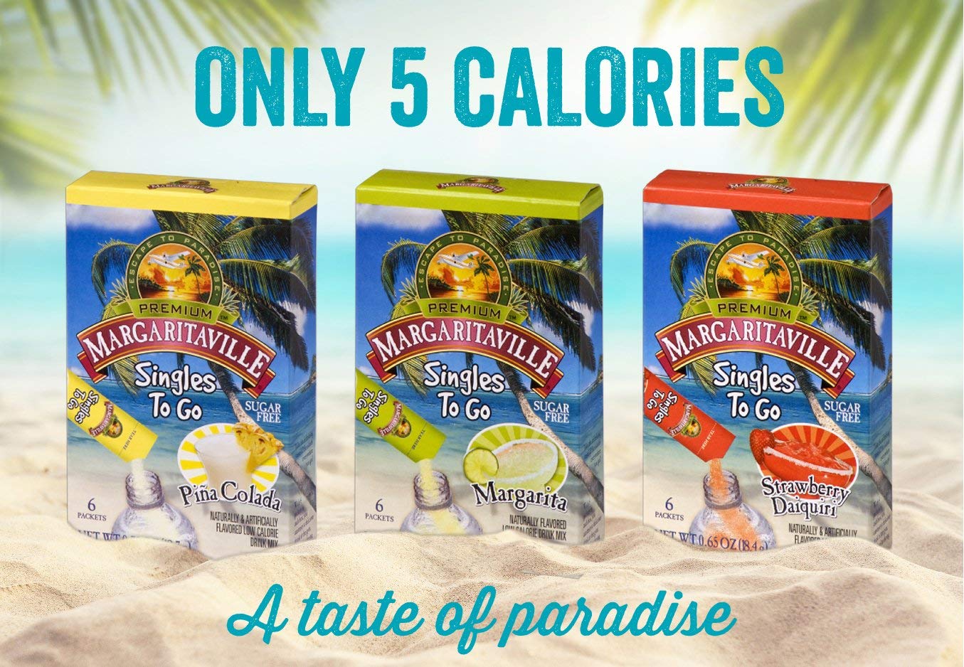 Margaritaville Singles To Go Water Drink Mix - Margarita Flavored, Non-Alcoholic Powder Sticks (3 Boxes with 6 Packets Each - 18 Total Servings)