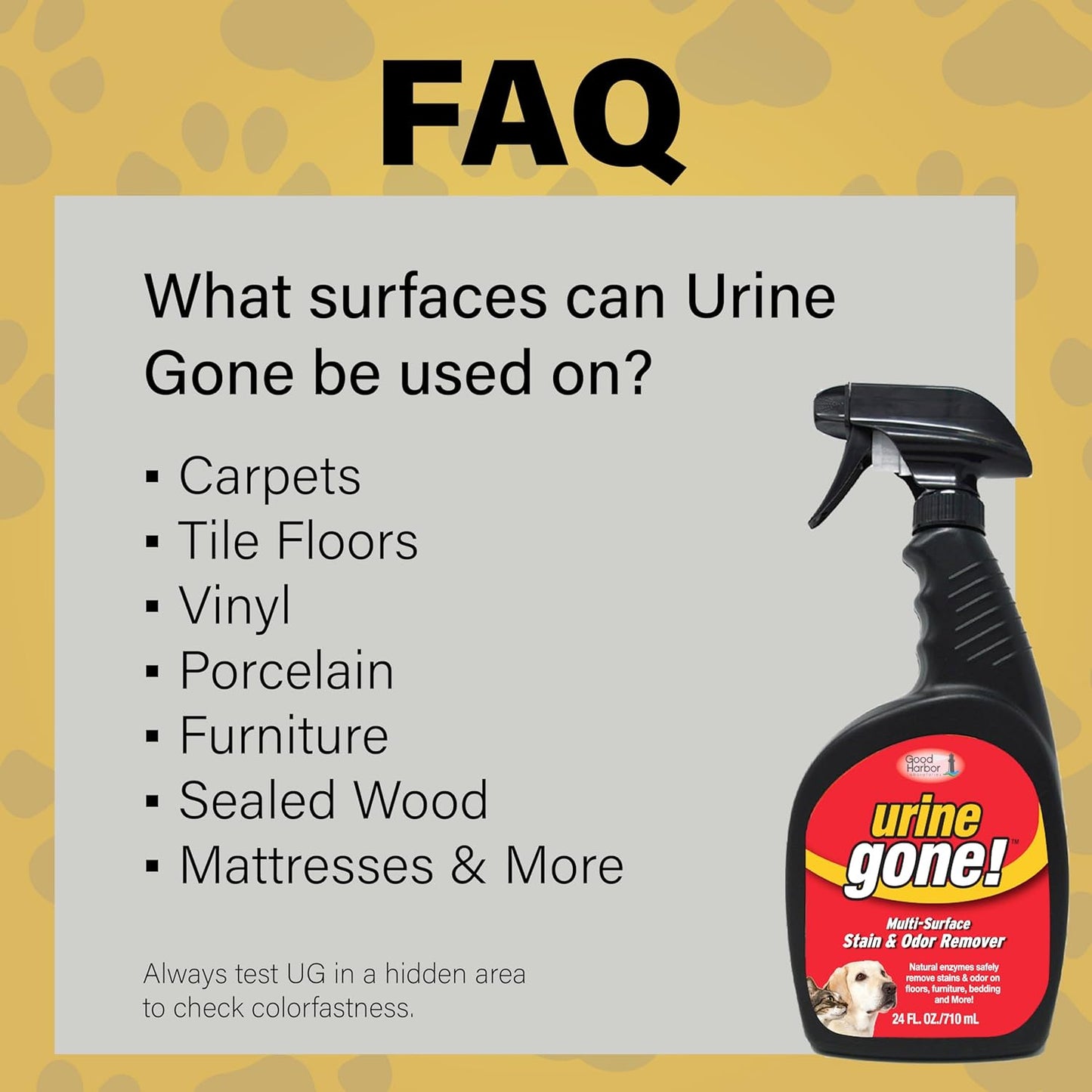 Urine Gone Stain & Odor Eliminator: Professional Strength Fast Acting, Enzyme Based Home Cleaning Solution for Carpet, Stain Remover for Cat Urine & Dog Pee