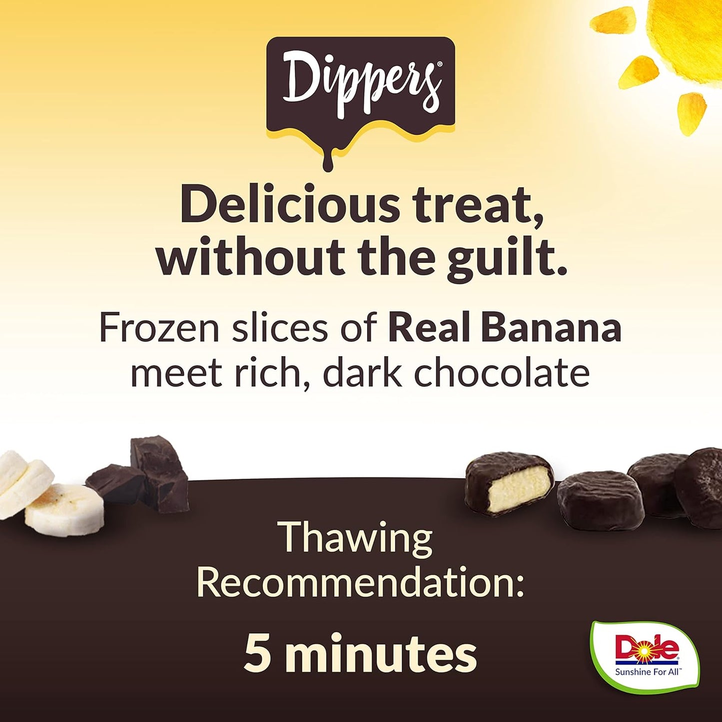Dole Frozen Dark Chocolate Dippers, Dark Chocolate Covered Banana Slices, 1.55 Oz Pack, 6 Snacks