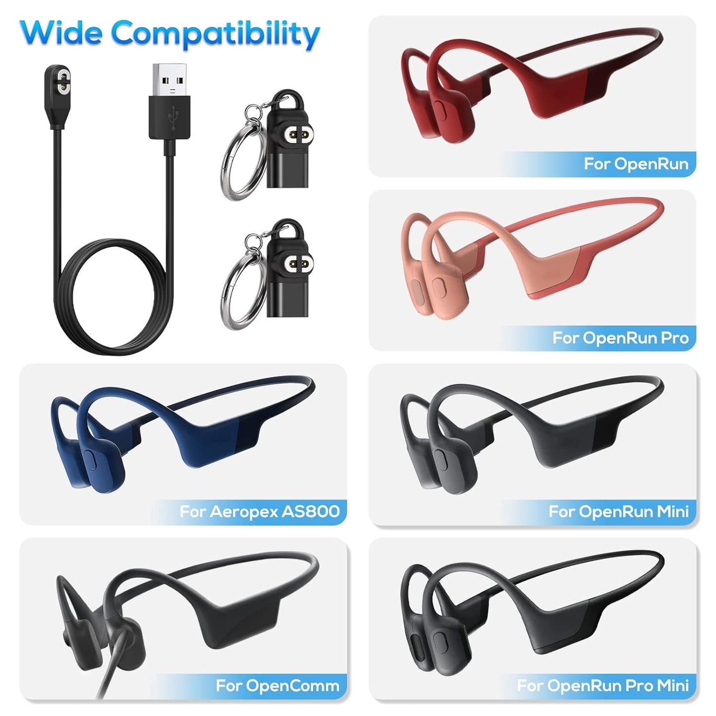 Charging Cable for Shokz Openrun/Openrun Pro/Opencomm/OpenRun Mini & Aftershokz Headphones Aeropex AS800 with USB C Adapter, 3.3ft USB Magnetic Charger Cord for Shokz Bone Conduction Headphones