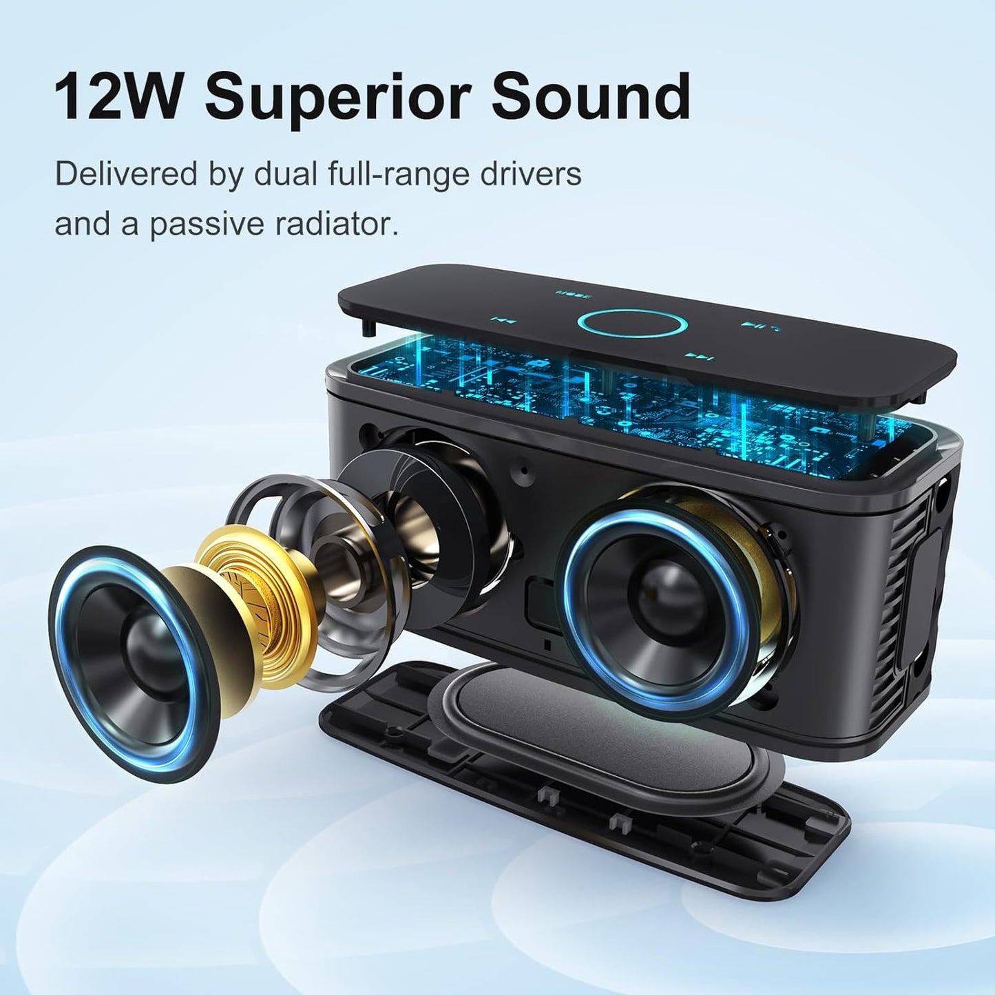 DOSS SoundBox Touch Wireless Bluetooth Speaker with 12W HD Sound and Bass, IPX5 Waterproof, 20H Playtime, Touch Control, Bluetooth 5.0, Handsfree, Speaker for Office, Home, Outdoor, Travel-Upgraded