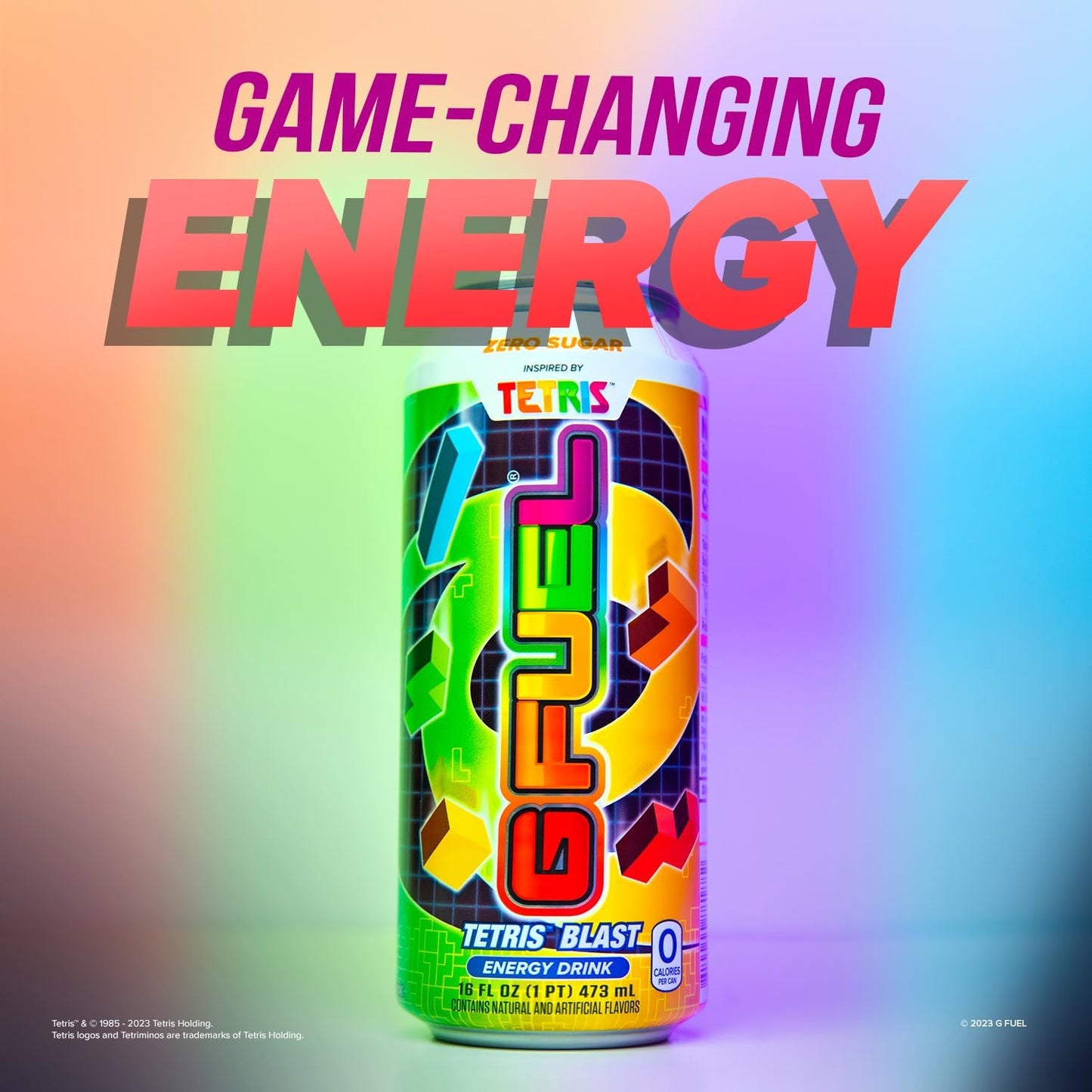 G Fuel Tetris Energy Drink, Sugar Free, Healthy Drinks, Zero Calorie, 300 mg Caffeine per Carbonated Can, Candy Flavor, Focus Amino, Vitamin + Antioxidants Blend - 12 Pack