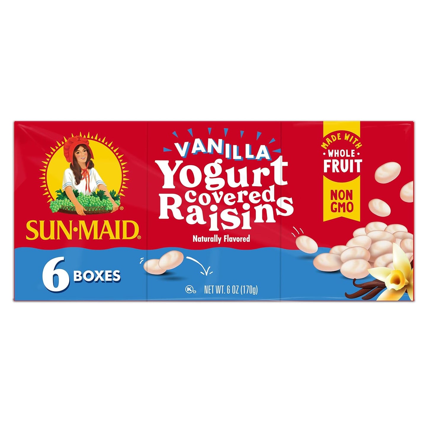 Sun-Maid Vanilla Yogurt Coated Raisins - (6 Pack) 1 oz Snack-Size Box - Yogurt Covered Dried Fruit Snack for Lunches and Snacks