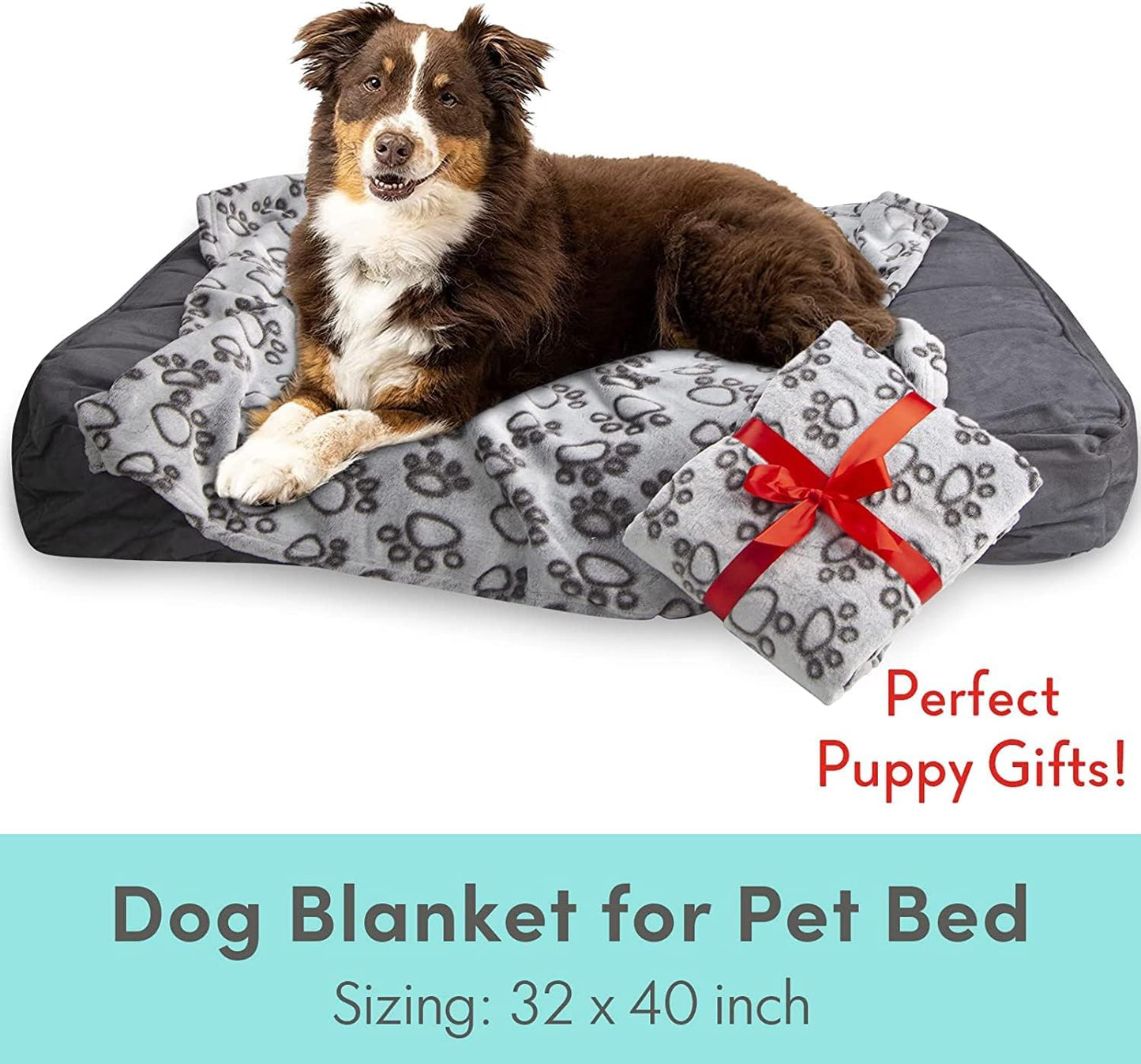 Stuffed® Premium Soft Dog Blanket Washable, 40"x32" Cat Blanket for Indoor Cats Large Medium Small Dog Gifts (Grey)