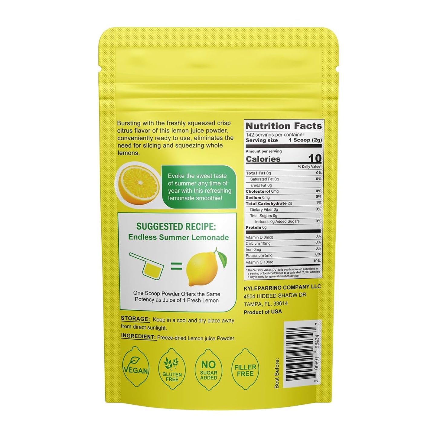 TALCUFON Freshly Squeezed Lemon Powder 10 Oz, Just Cold Pressed, Freeze Dried Lemon Juice Powder No Added Sugar, Gluten Free, Non-GMO Great Flavor for Drinks, Smoothie, & Beverages 284G