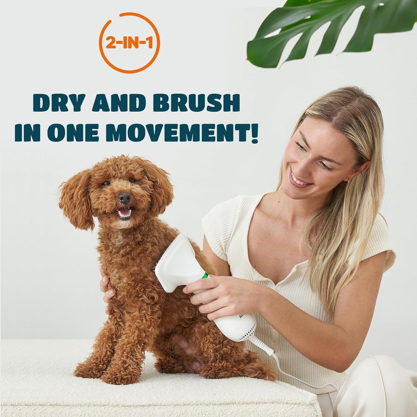 2-in-1 Dog Hair Dryer with Slicker Brush for Small-Sized Dogs and Cats | Pet Hair Dryer | Dog Blow Dryer | 300 Watts, 75-85 dB, Adjustable Temperature, Overheat Protection
