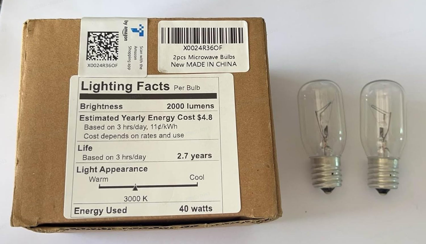 Belleone 2pcs Microwave Bulb WB36X10003-125V 40W Oven Light Bulb Compatible with GE LG Frigidaire Kenmore, Universal Type Stove Incandescent Warm White Light Lamp Replacement E17 Base Socket