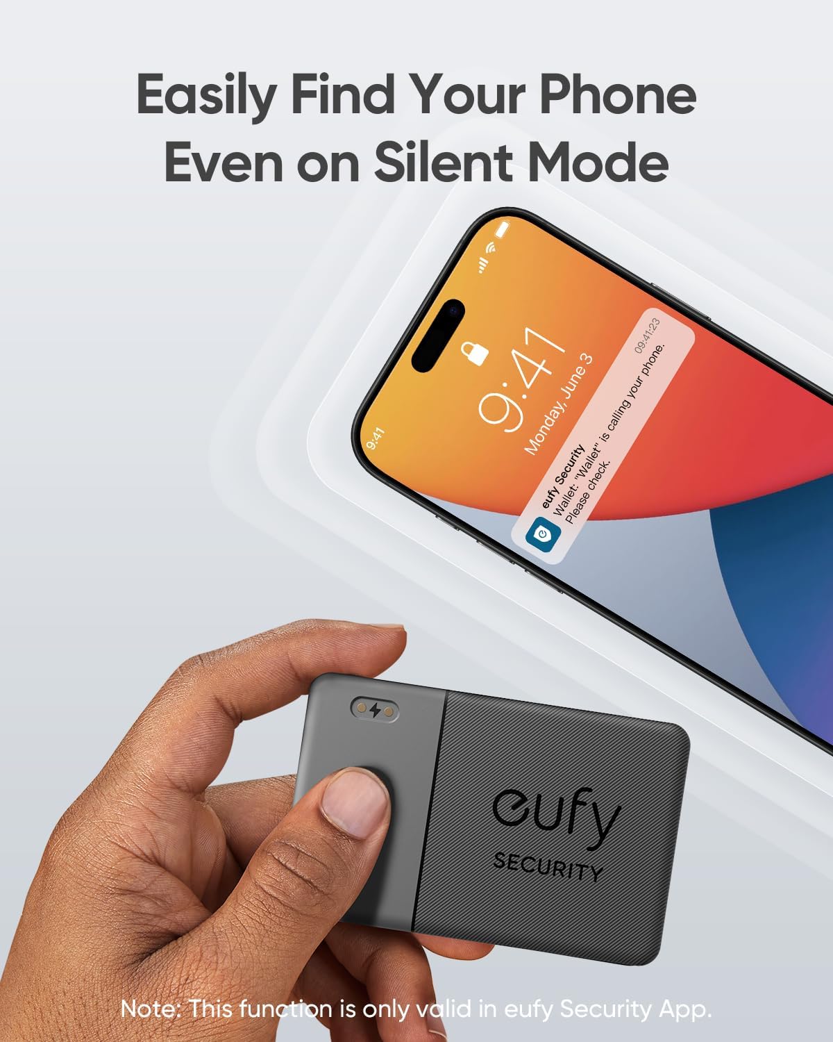 eufy SmartTrack Card E30 (Black, 1-Pack), Rechargeable, Works with Apple Find My (iOS Only), Bluetooth Tracker, Perfect for Wallet, Passport, and Laptop, Water Resistant. (Android not Supported)