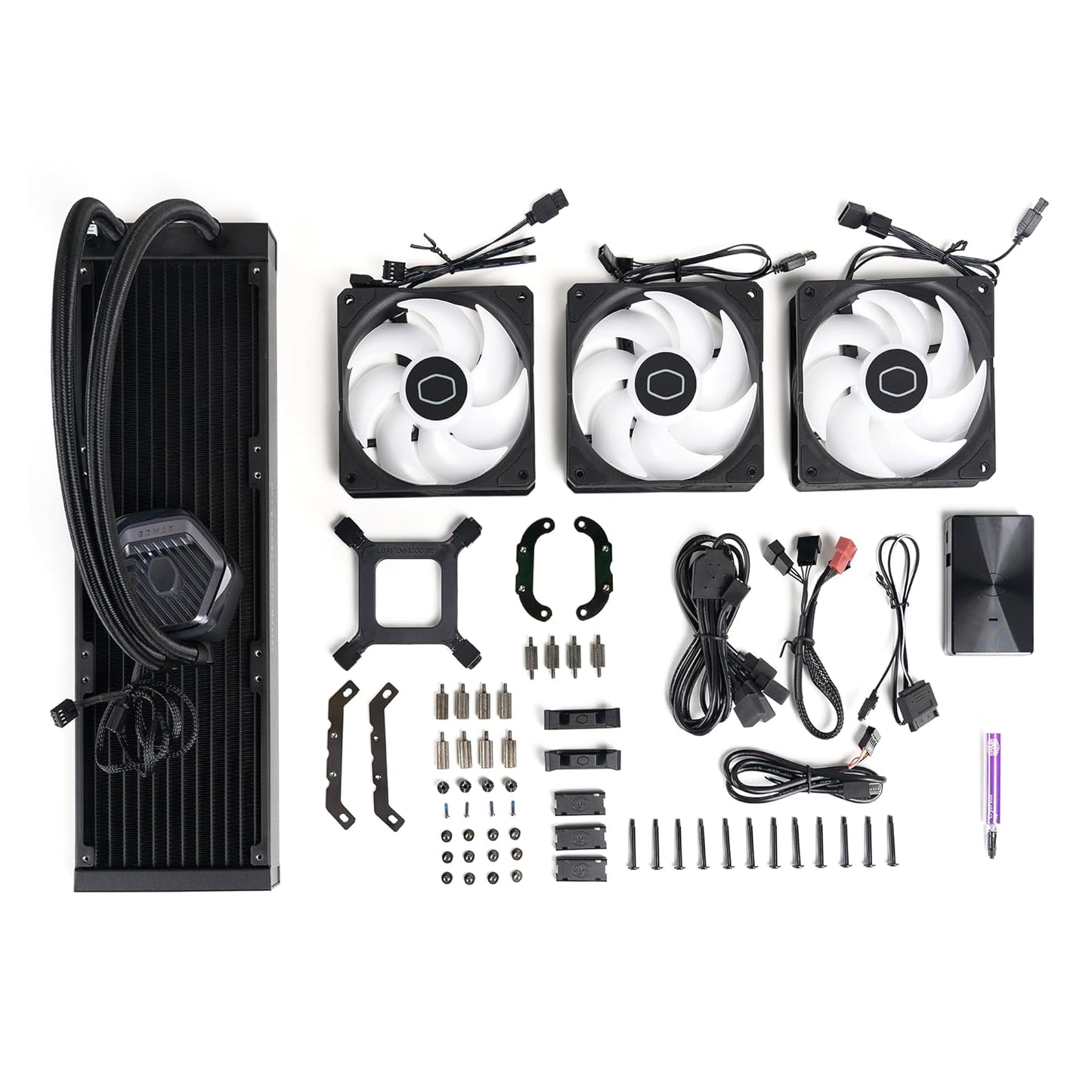 Cooler Master 360 Atmos High Performance Close-Loop AIO Liquid Cooler, R9|i9 Dual Chamber Pump, Customize Cover, Sickleflow Edge PWM, aRGB Lighting, AMD Ryzen AM5|4, Intel LGA 1851|1700 Platform