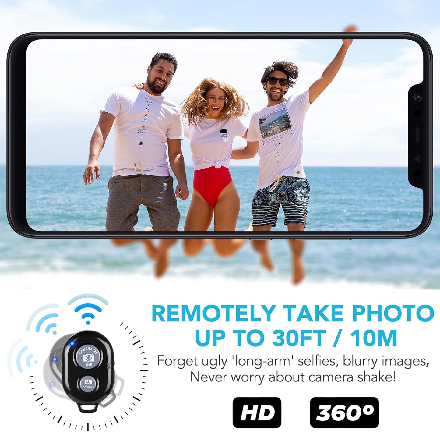 2 Pack Wireless Camera Remote Control - Wireless Remote for iPhone & Android Phones iPad iPod Tablet, Clicker for Photos & Videos, Wrist Strap Included