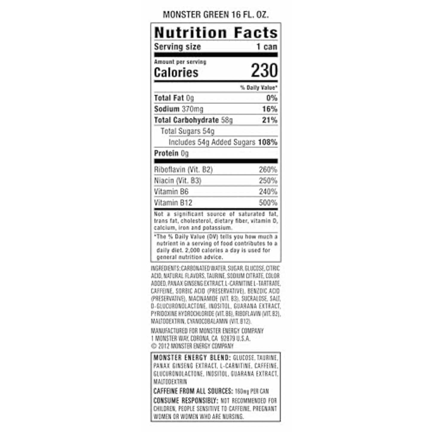 Monster Energy Drink, Green, Original, 16 Ounce (Pack of 15)