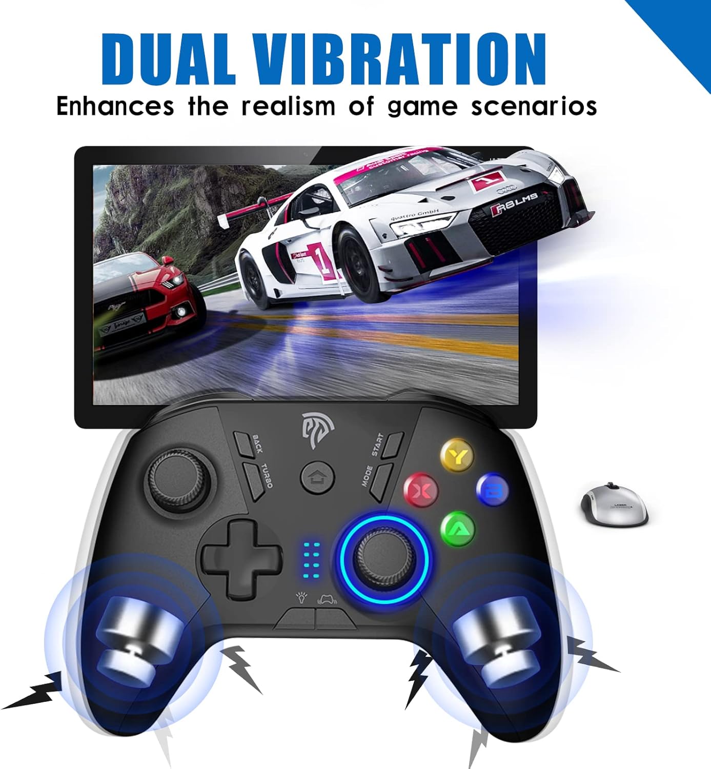EasySMX Wireless Gaming Controller for Windows PC/Steam Deck/PS3/Android TV BOX, Dual Vibrate Plug and Play Gamepad Joystick with 4 Customized Keys, Battery Up to 14 Hours, Work for Nintendo Switch
