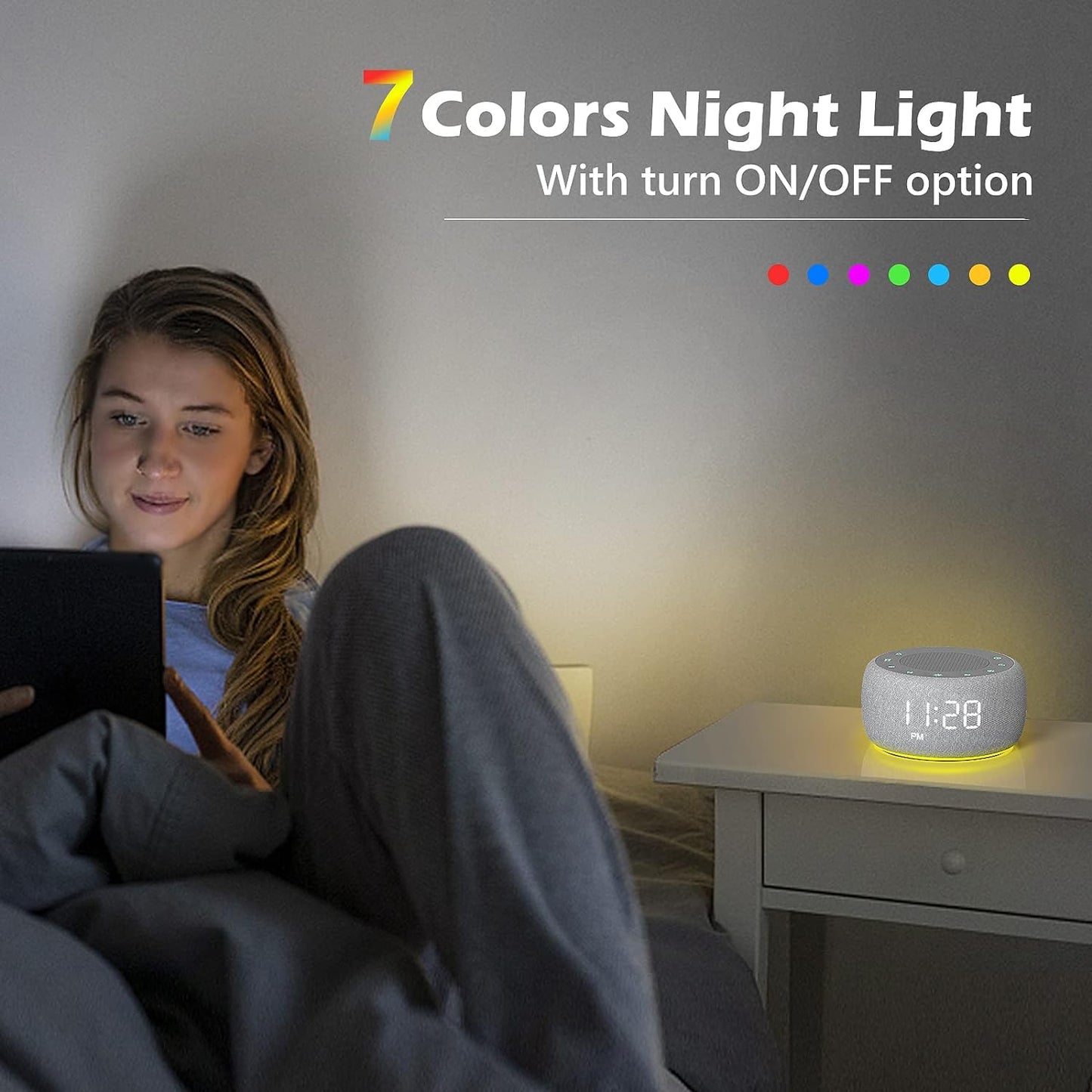 Buffbee Sound Machine & Alarm Clock 2-in-1, 18 Soothing Sound, 7 Night Light, Sleep Timer, Precise 30-Level Volume Control White Noise Machine