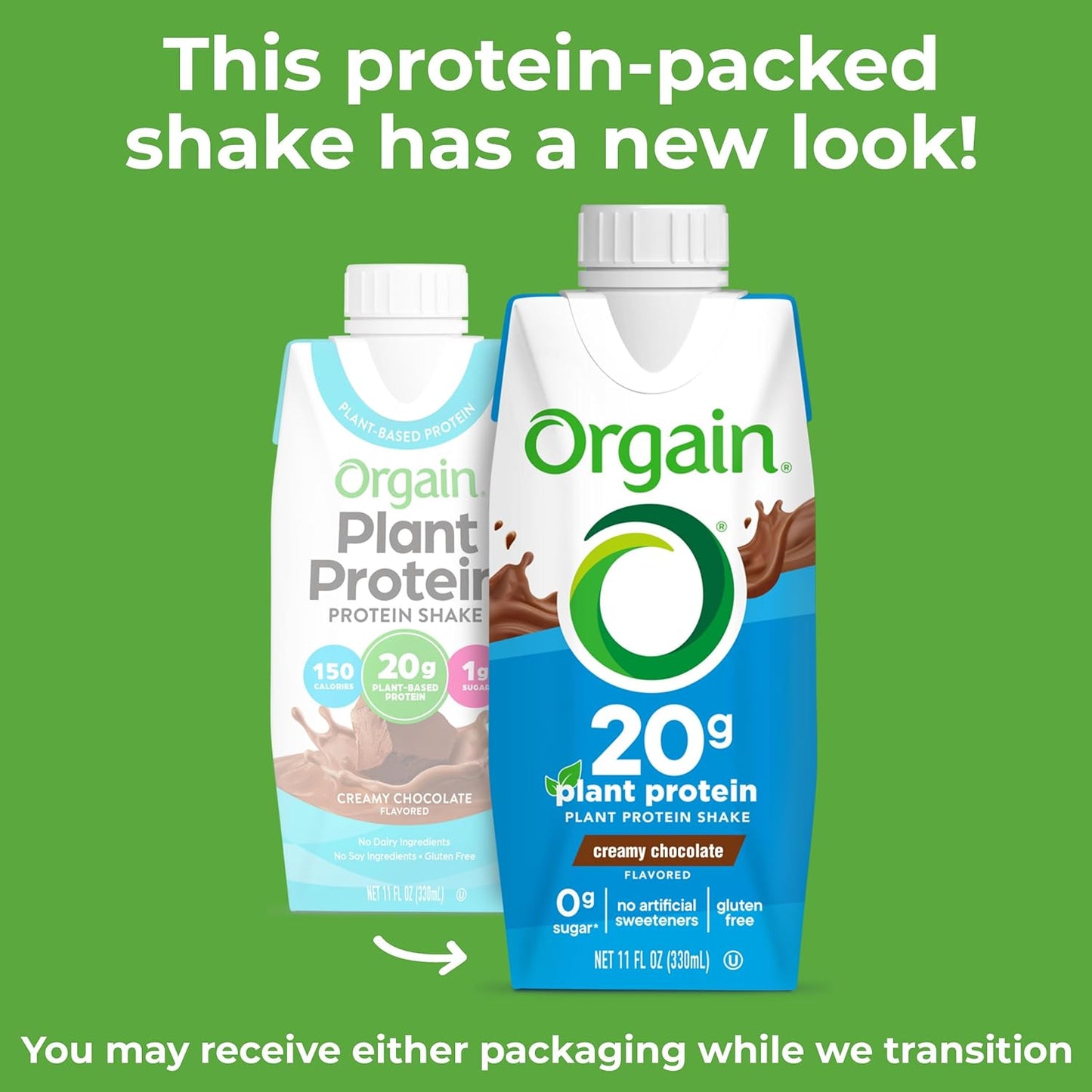Orgain Organic Vegan Protein Shake, Creamy Chocolate - 20g Plant Based Protein, Ready to Drink, Fruits & Vegetables, Gluten Free, Kosher, No Soy or Dairy Ingredients, 11 Fl Oz (Pack of 12)