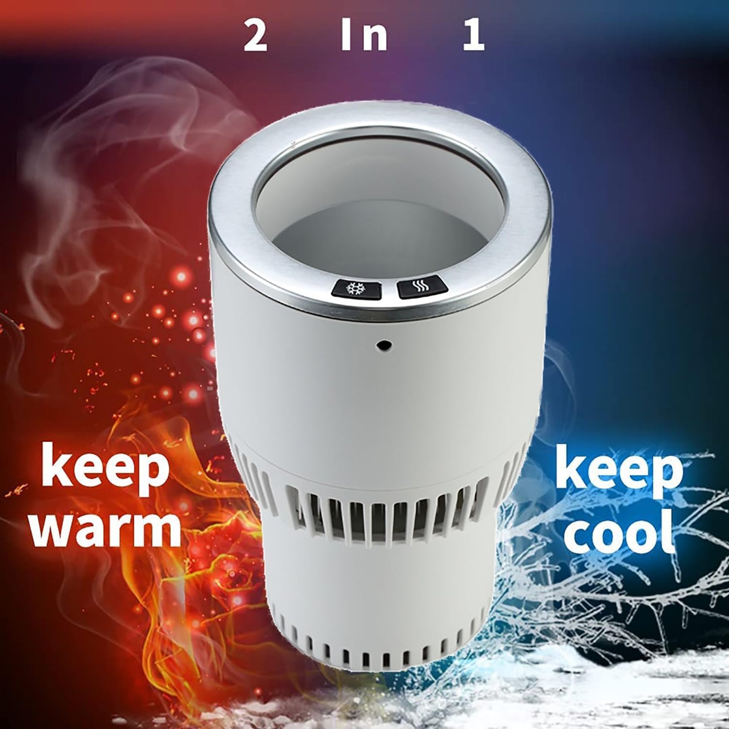 Cup Holder Coffee Warmer Drink Cooler 2-in-1 Truck Caned Drink Holder Gift(White with Silver12V)