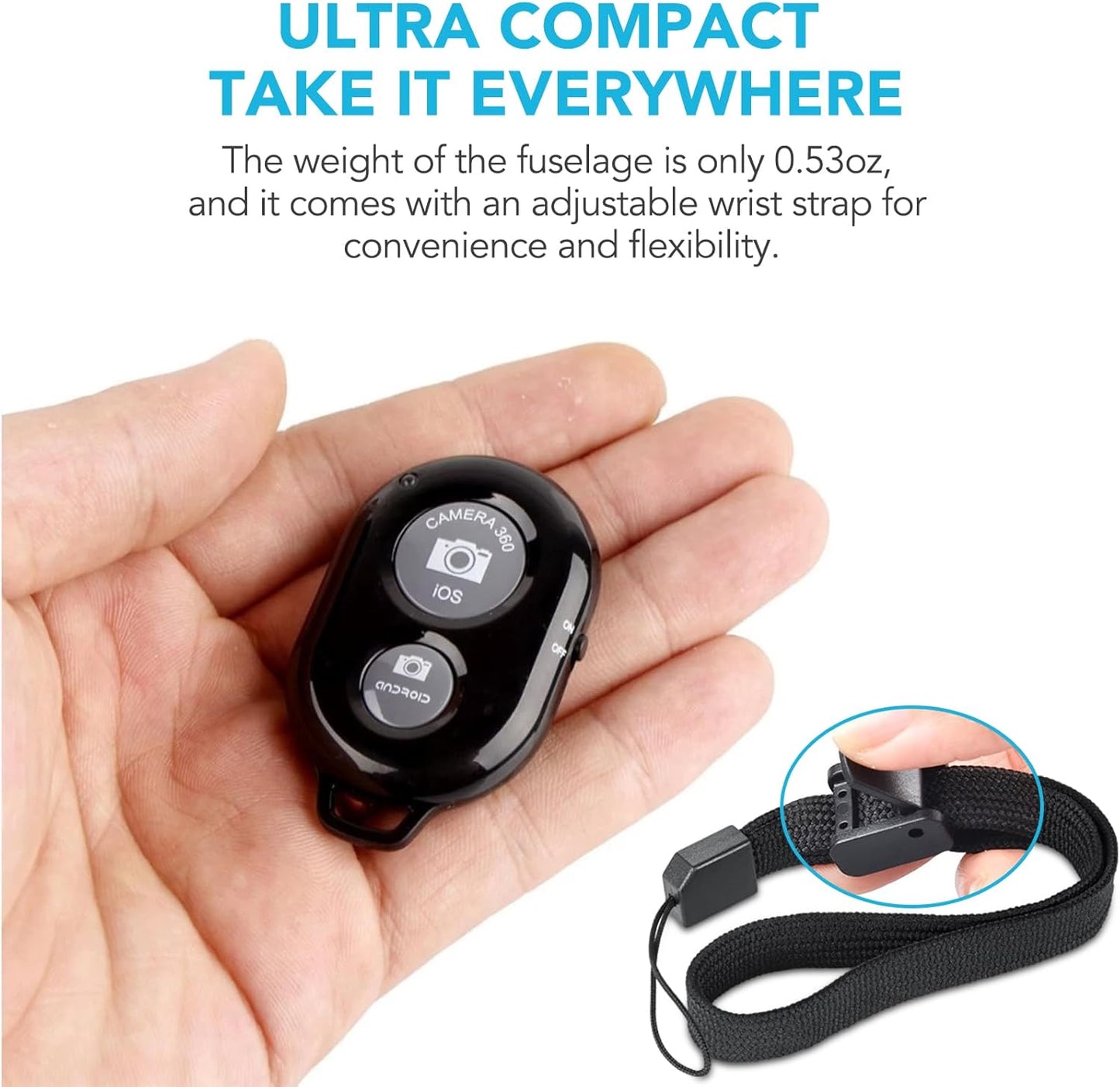 2 Pack Wireless Camera Remote Control - Wireless Remote for iPhone & Android Phones iPad iPod Tablet, Clicker for Photos & Videos, Wrist Strap Included