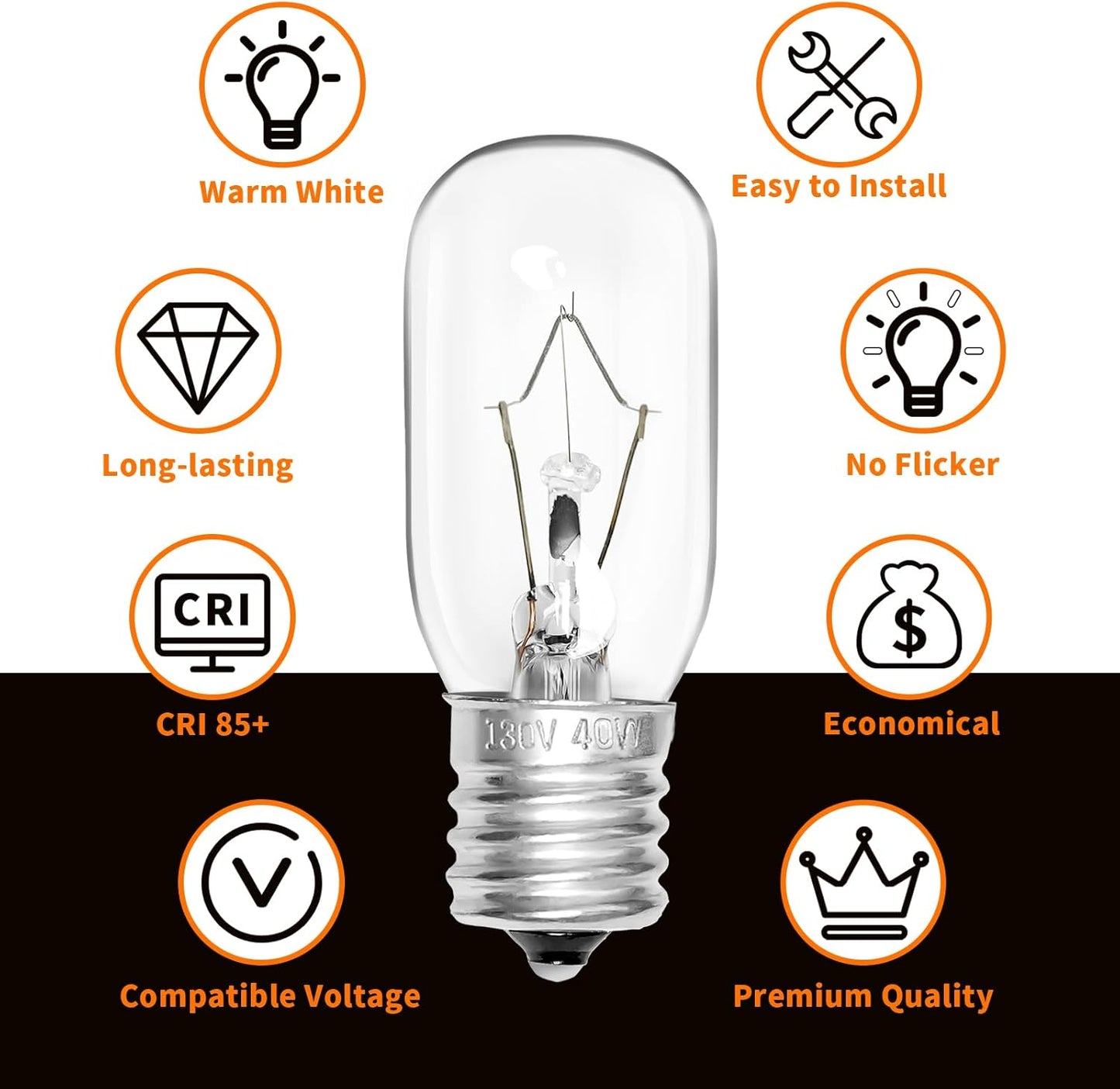 Belleone 2pcs Microwave Bulb WB36X10003-125V 40W Oven Light Bulb Compatible with GE LG Frigidaire Kenmore, Universal Type Stove Incandescent Warm White Light Lamp Replacement E17 Base Socket