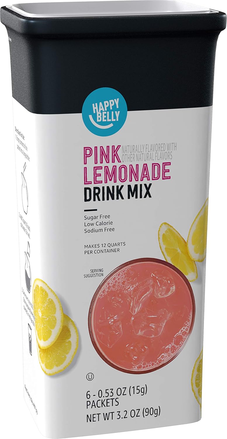 Amazon Brand - Happy Belly Drink Mix Singles, Pink Lemonade, 6- 0.53 oz, net wt 3.2 ounce (Pack of 1)