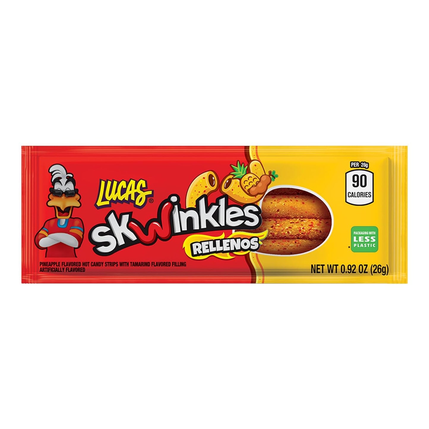 Lucas Skwinkles Pineapple - Tamarind Filled Flavored Sweet & Sour Candy Strips, 0.92oz - 12 Pieces for Treats, Fruit, Parties, Piñatas