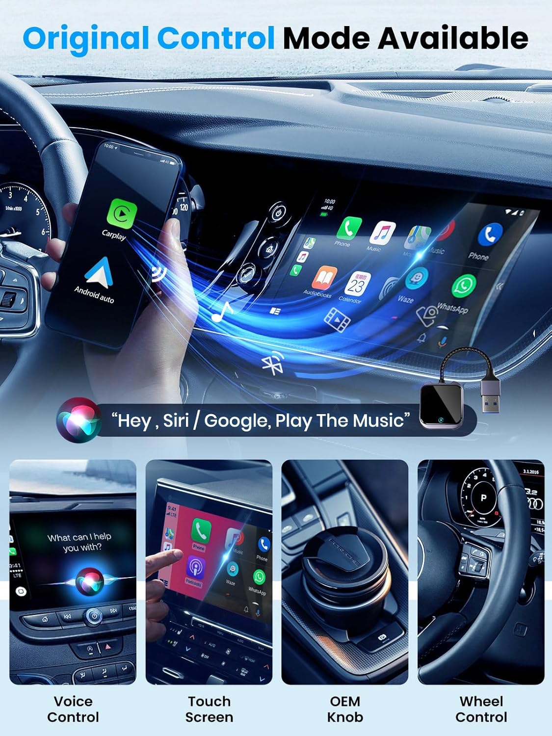 Carplay Wireless and Android Auto Wireless Adapter with Fast Stable 5Ghz WiFi Bluetooth, Wireless Android Auto Car Adapter Applies to Cars After 2016 & Phone with Android10+& USB-A/Type-C