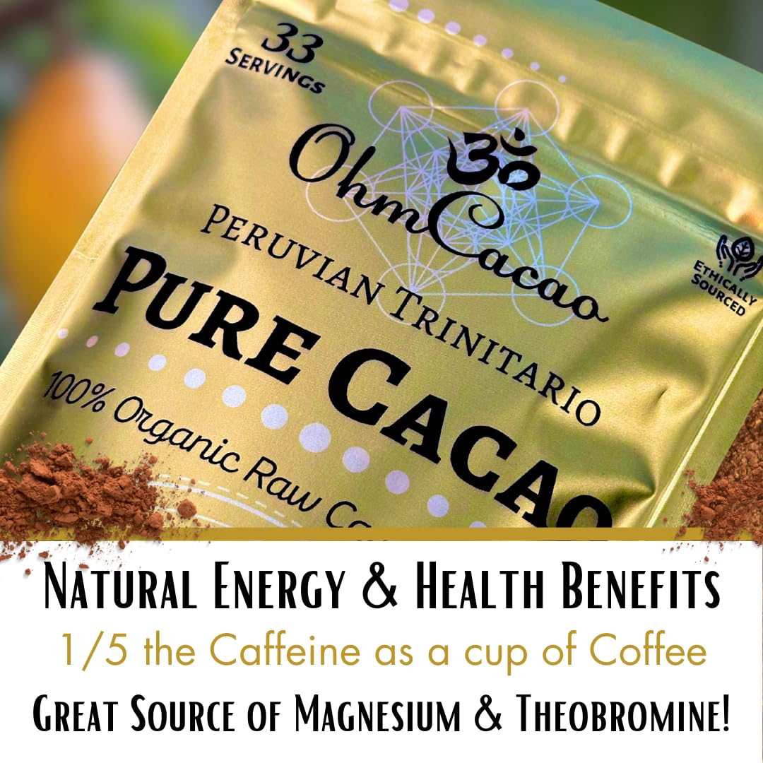 Ohm Pure Cacao Powder | Unsweetened Ceremonial Grade Cacao Powder | Natural Source of Magnesium & Iron | Organic Chocolate Baking Powder/Drink Mix (33 Servings)