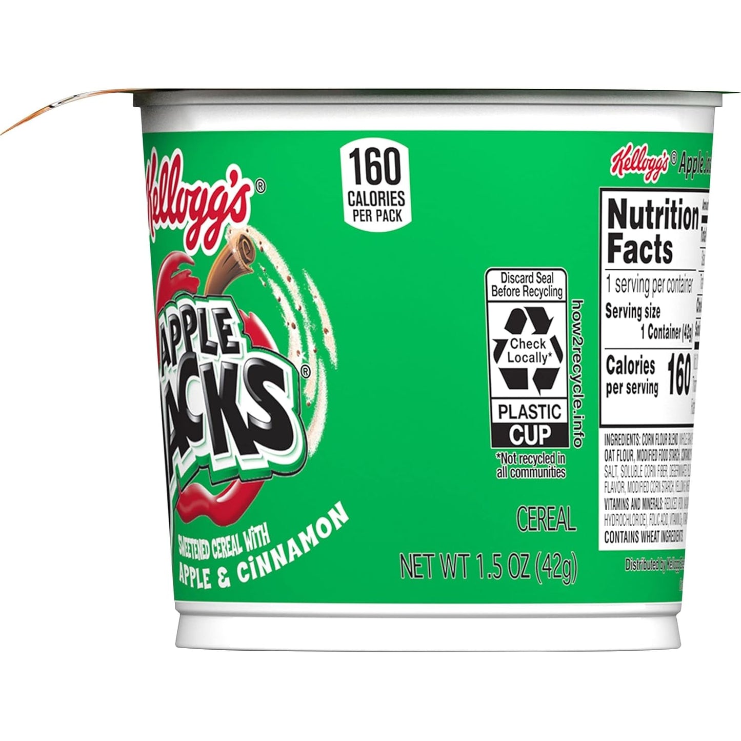 Kellogg's Apple Jacks Breakfast Cereal Cups, Kids Cereal, Family Breakfast, Original, 1.5oz Cup (1 Cup)