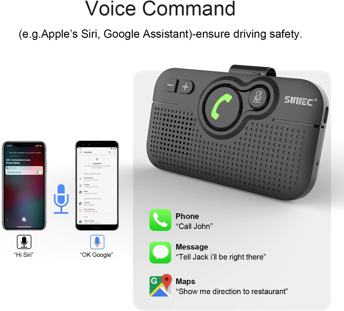 Bluetooth Car Speaker for Cell Phone, Handsfree Bluetooth Car Kit Motion AUTO ON Off Support Siri Voice Assistant Handsfree Speakerphone with Visor Clip - BC980P